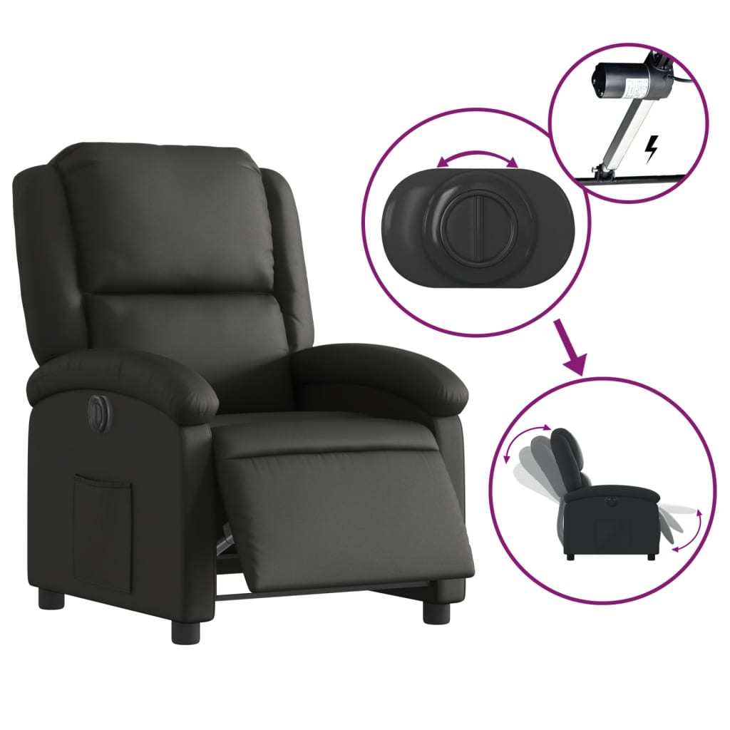 vidaXL Fotoliu rabatabil electric, negru, piele naturală