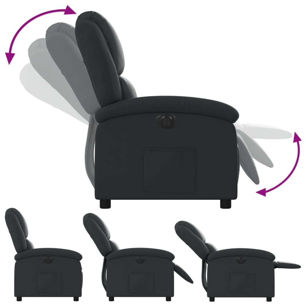 vidaXL Fotoliu rabatabil electric, negru, piele naturală