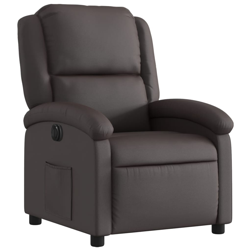 vidaXL Fotoliu rabatabil electric, maro închis, piele naturală