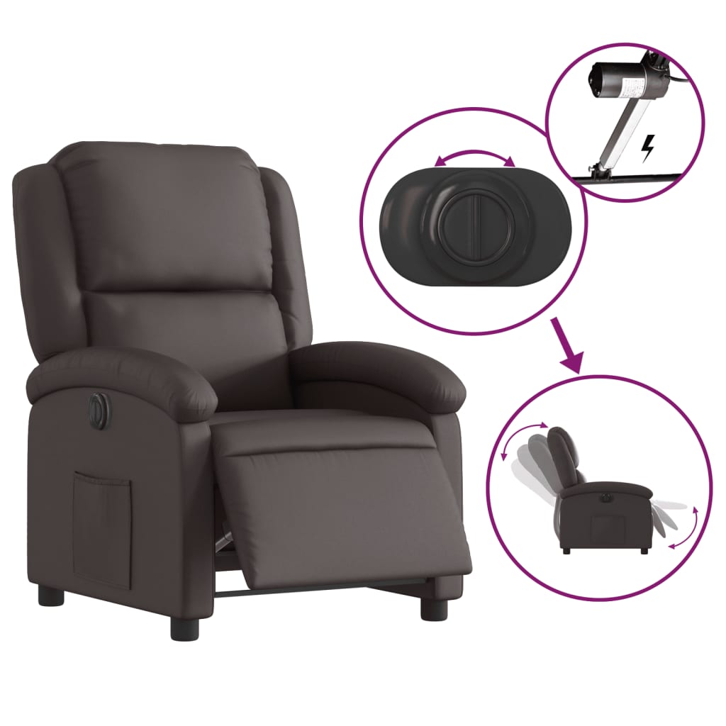vidaXL Fotoliu rabatabil electric, maro închis, piele naturală
