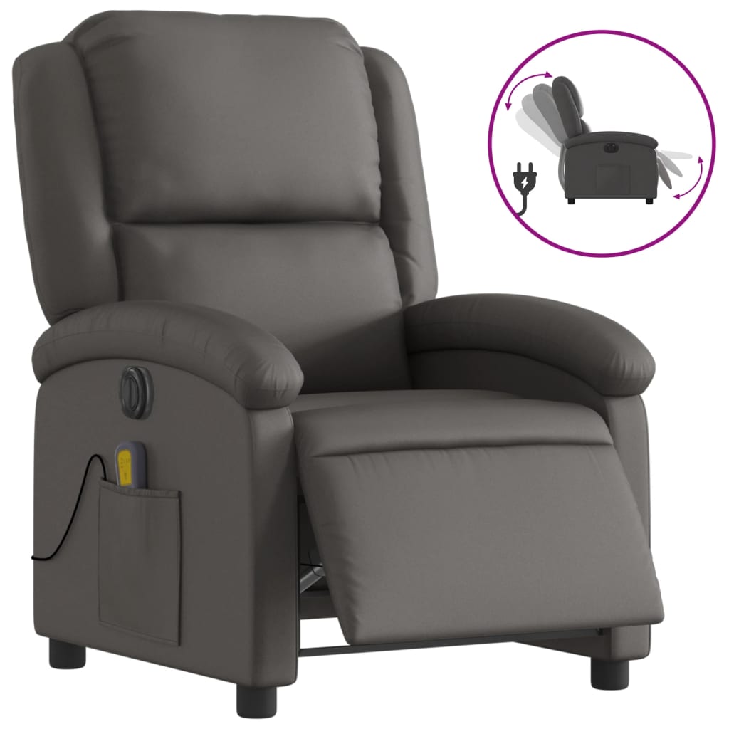 vidaXL Fotoliu rabatabil electric, gri, piele naturală