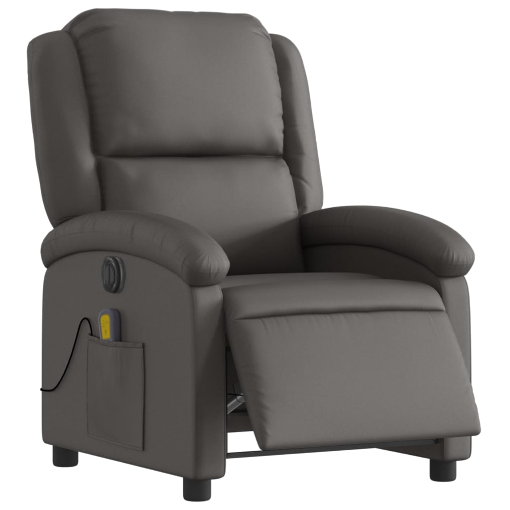vidaXL Fotoliu rabatabil electric, gri, piele naturală