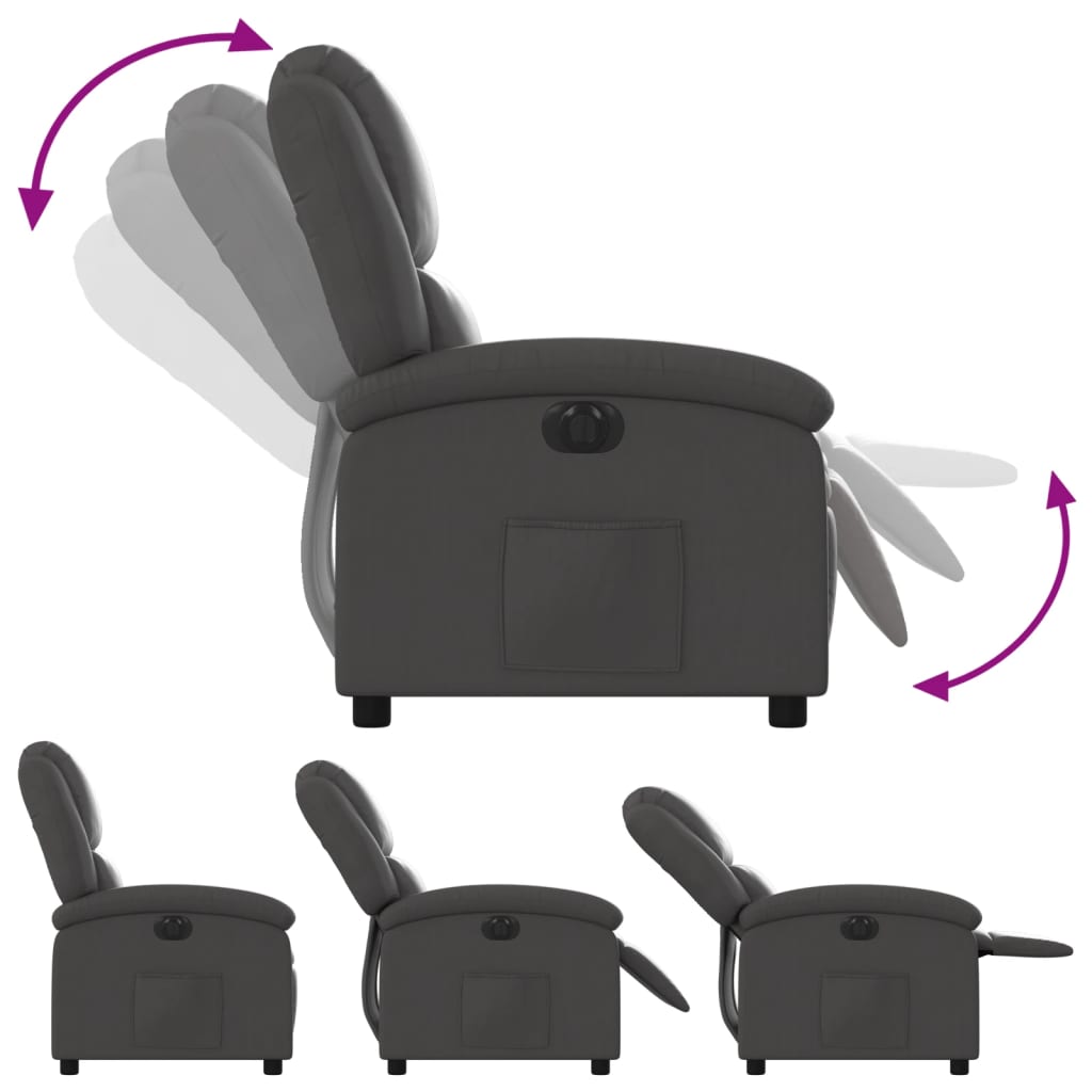 vidaXL Fotoliu rabatabil electric, gri, piele naturală