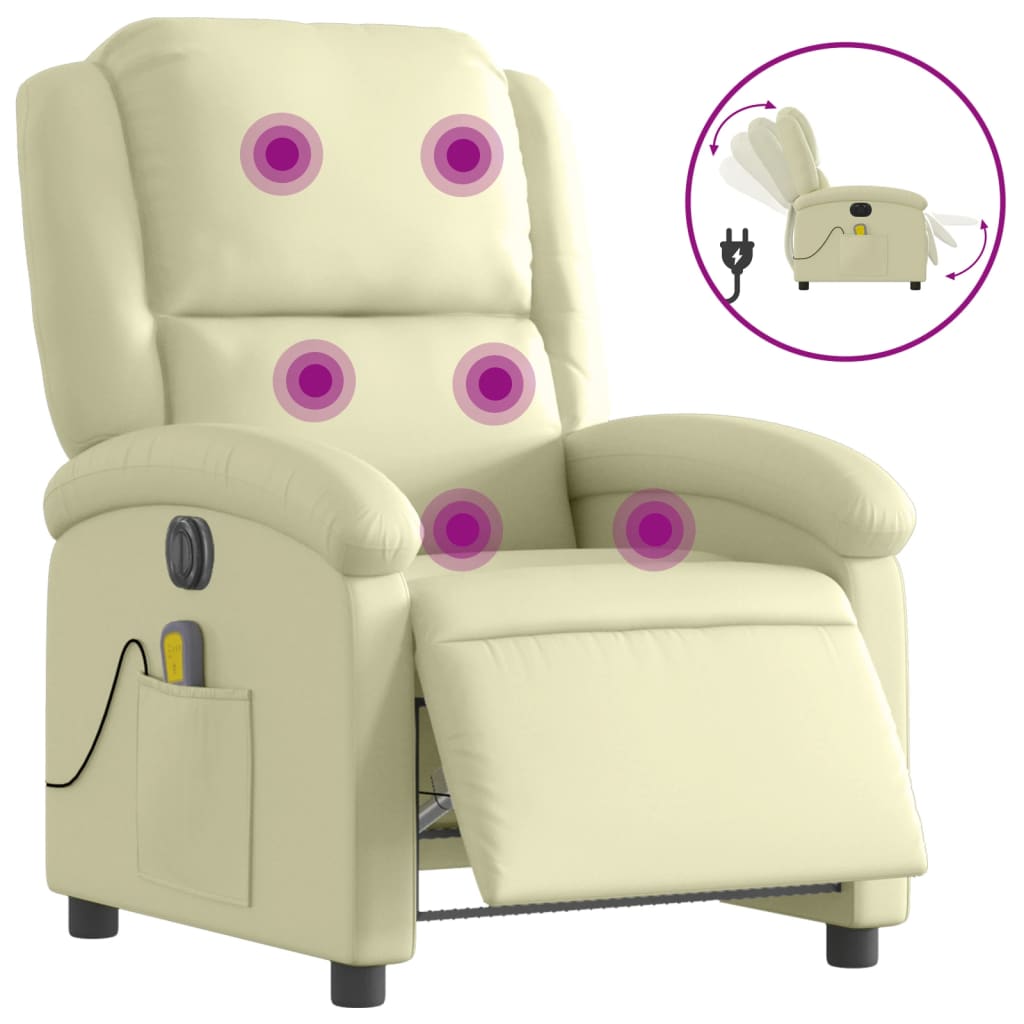 vidaXL Fotoliu de masaj rabatabil electric, crem, piele naturală vidaXL Fotoliu de masaj rabatabil electric, crem, piele naturală
