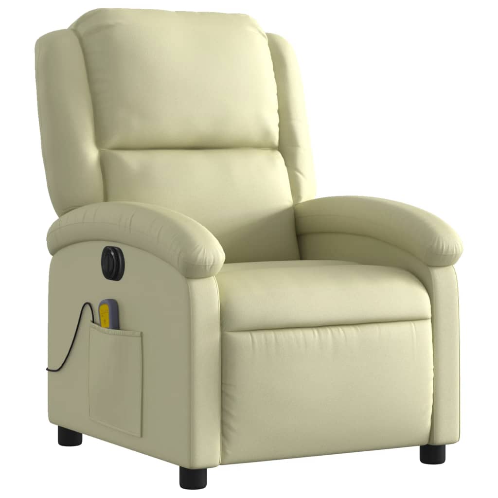 vidaXL Fotoliu de masaj rabatabil electric, crem, piele naturală vidaXL Fotoliu de masaj rabatabil electric, crem, piele naturală