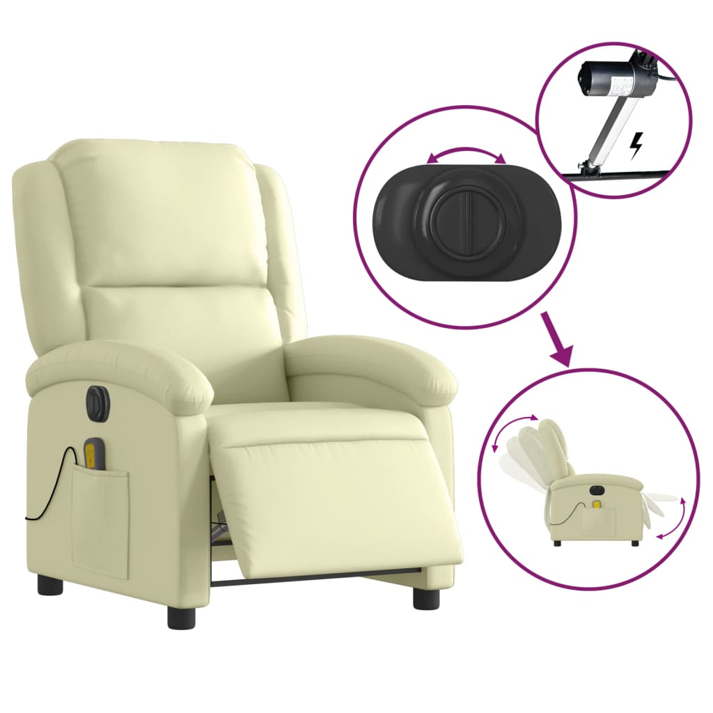vidaXL Fotoliu de masaj rabatabil electric, crem, piele naturală vidaXL Fotoliu de masaj rabatabil electric, crem, piele naturală