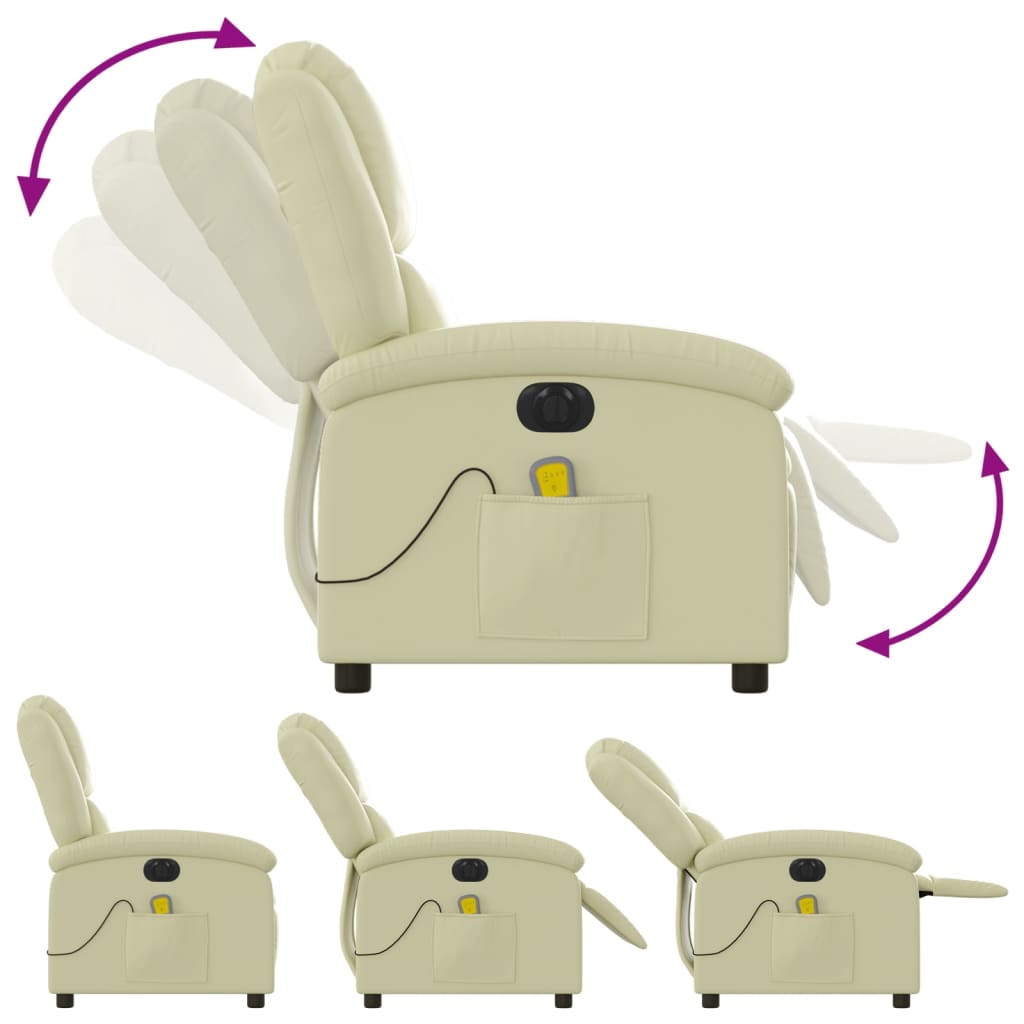 vidaXL Fotoliu de masaj rabatabil electric, crem, piele naturală vidaXL Fotoliu de masaj rabatabil electric, crem, piele naturală