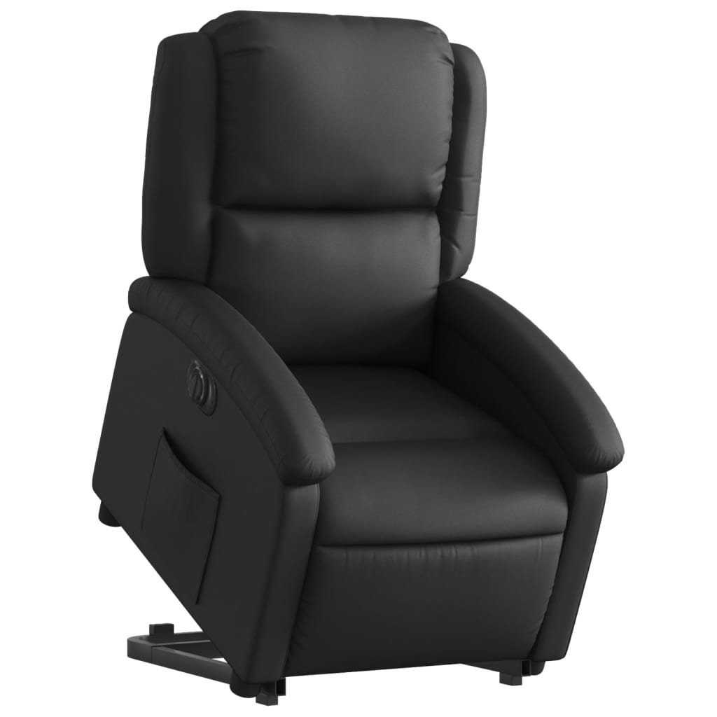 vidaXL Fotoliu rabatabil electric cu ridicare, negru, piele naturală