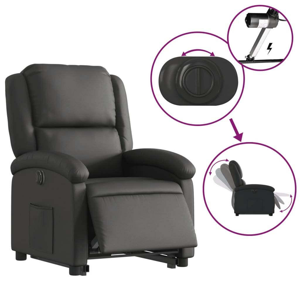 vidaXL Fotoliu rabatabil electric cu ridicare, negru, piele naturală