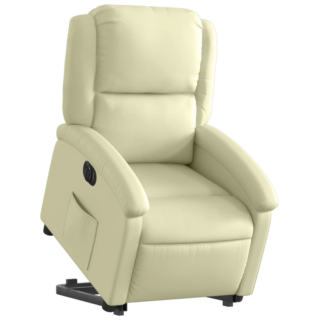 vidaXL Fotoliu rabatabil electric cu ridicare, crem, piele naturală