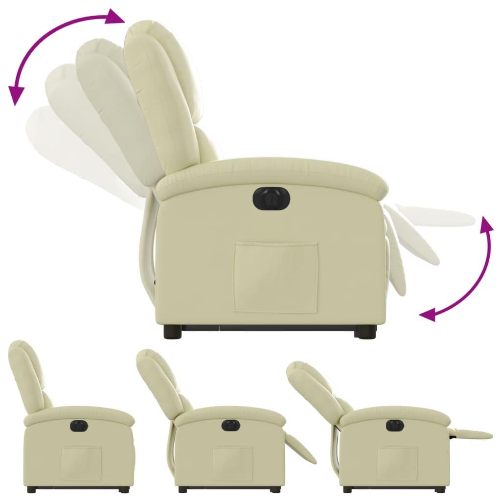 vidaXL Fotoliu rabatabil electric cu ridicare, crem, piele naturală