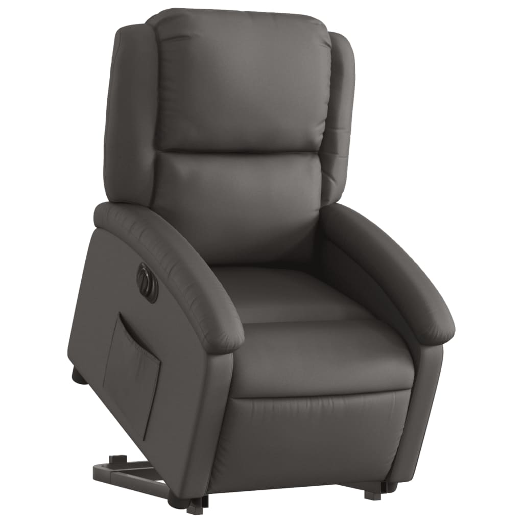 vidaXL Fotoliu rabatabil electric cu ridicare, gri, piele naturală