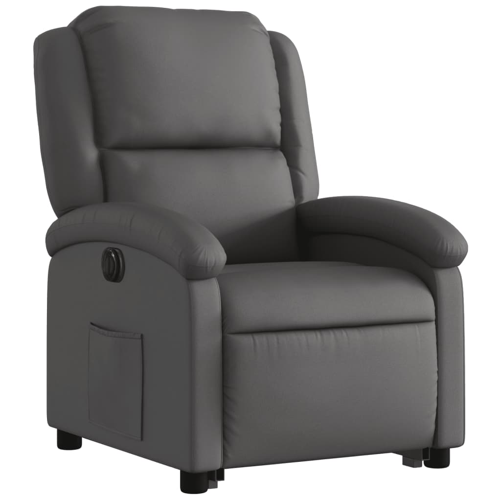 vidaXL Fotoliu rabatabil electric cu ridicare, gri, piele naturală