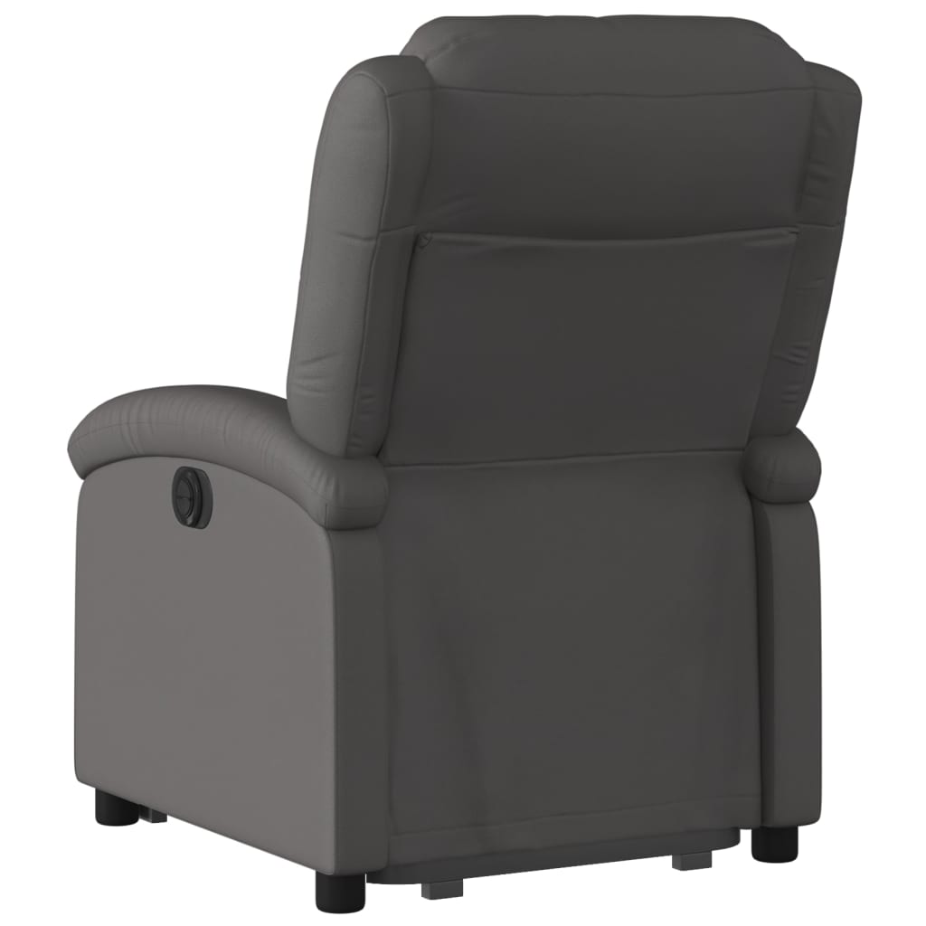 vidaXL Fotoliu rabatabil electric cu ridicare, gri, piele naturală