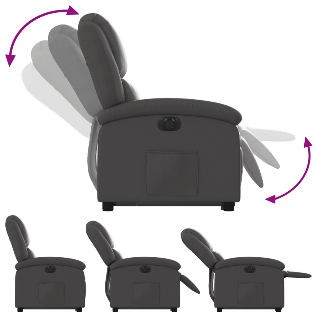 vidaXL Fotoliu rabatabil electric cu ridicare, gri, piele naturală