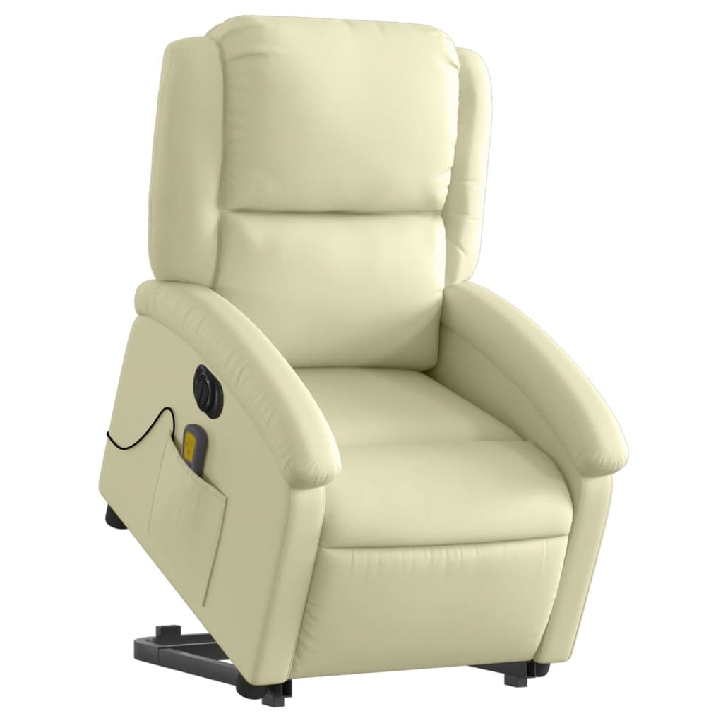vidaXL Fotoliu electric masaj rabatabil cu ridicare crem piele natural
