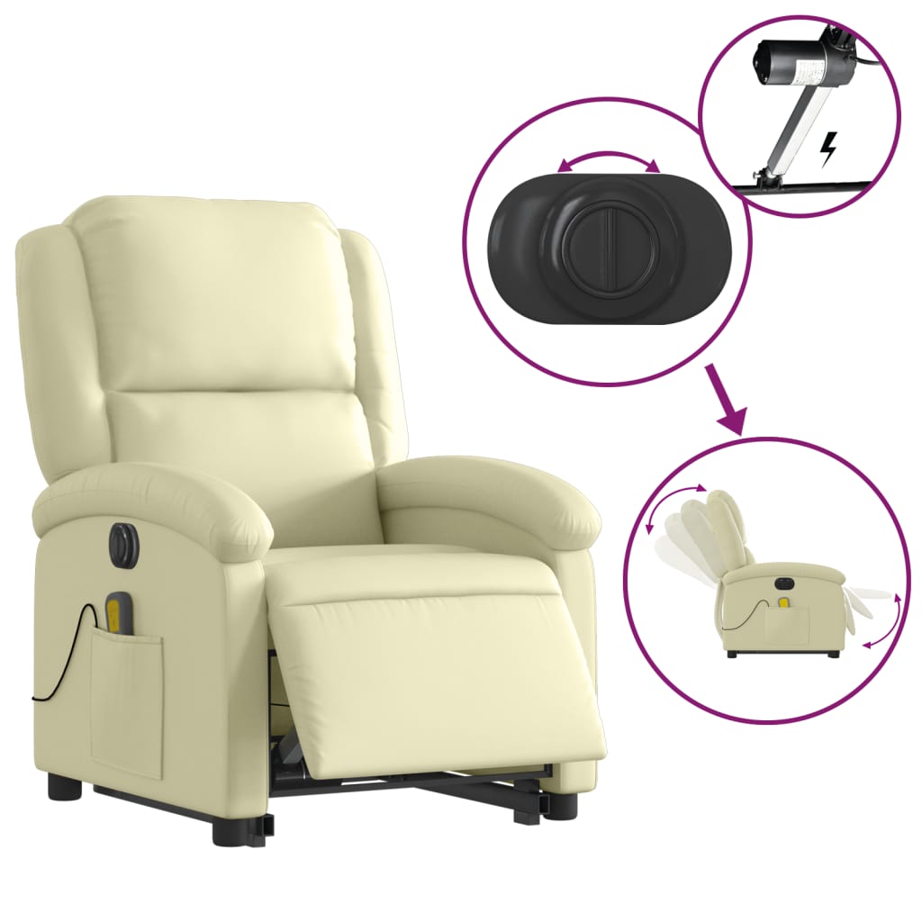 vidaXL Fotoliu electric masaj rabatabil cu ridicare crem piele natural