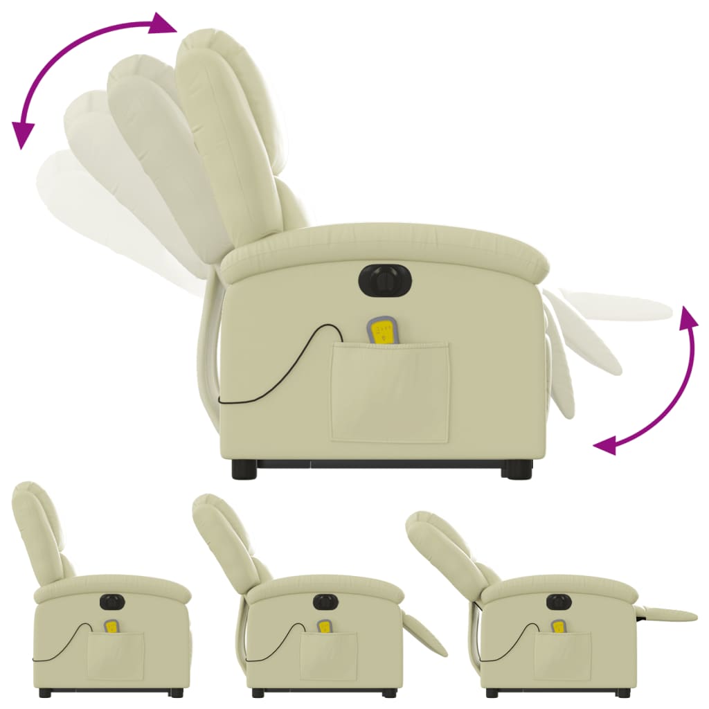 vidaXL Fotoliu electric masaj rabatabil cu ridicare crem piele natural