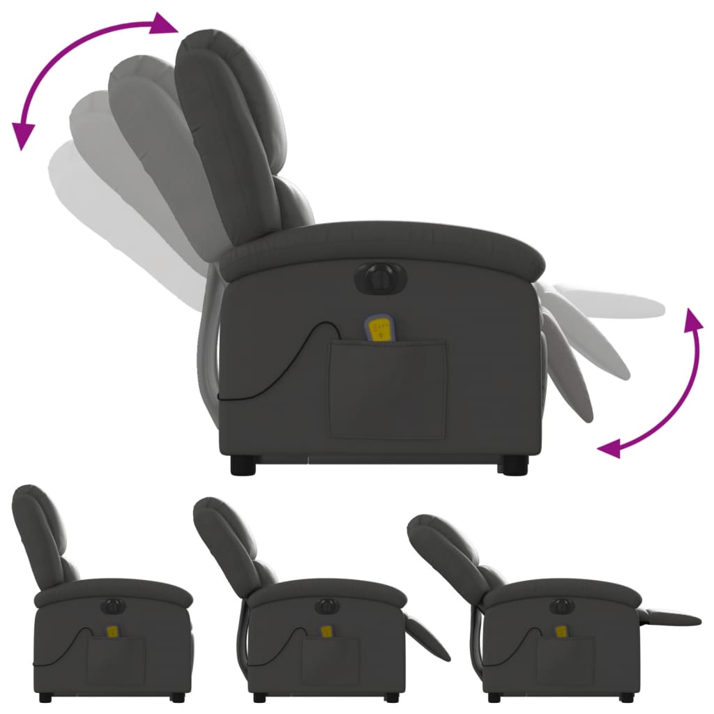 vidaXL Fotoliu electric masaj rabatabil cu ridicare gri piele natural vidaXL Fotoliu electric masaj rabatabil cu ridicare gri piele natural