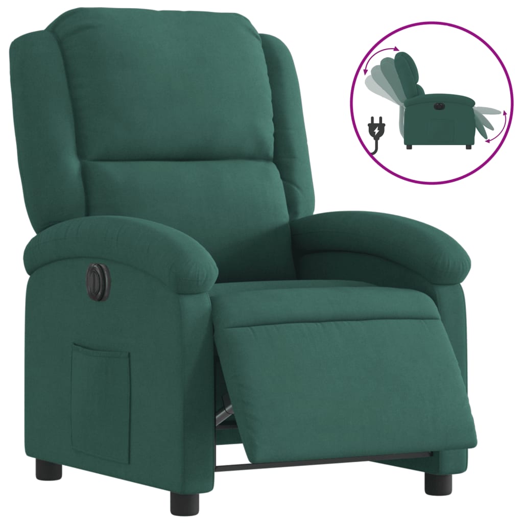 vidaXL Fotoliu rabatabil electric, verde închis, catifea vidaXL Fotoliu rabatabil electric, verde închis, catifea