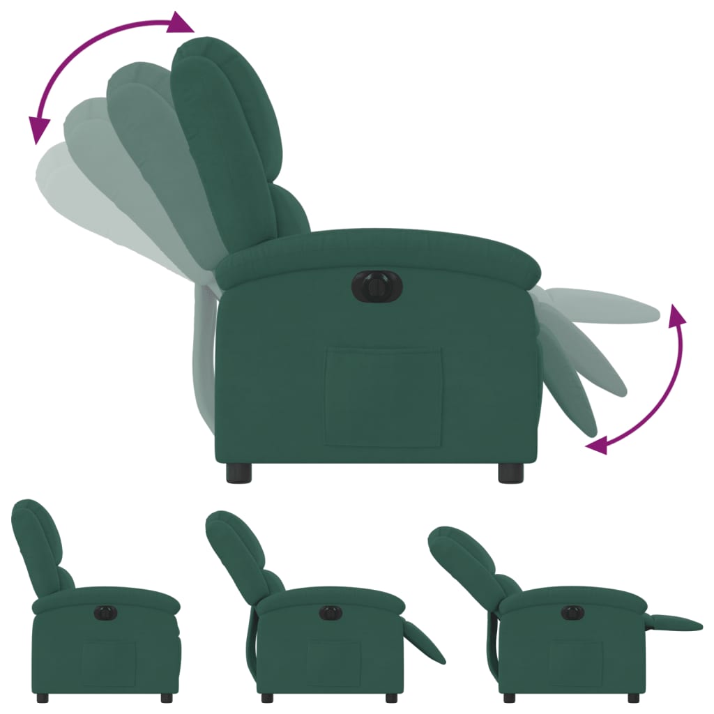 vidaXL Fotoliu rabatabil electric, verde închis, catifea vidaXL Fotoliu rabatabil electric, verde închis, catifea