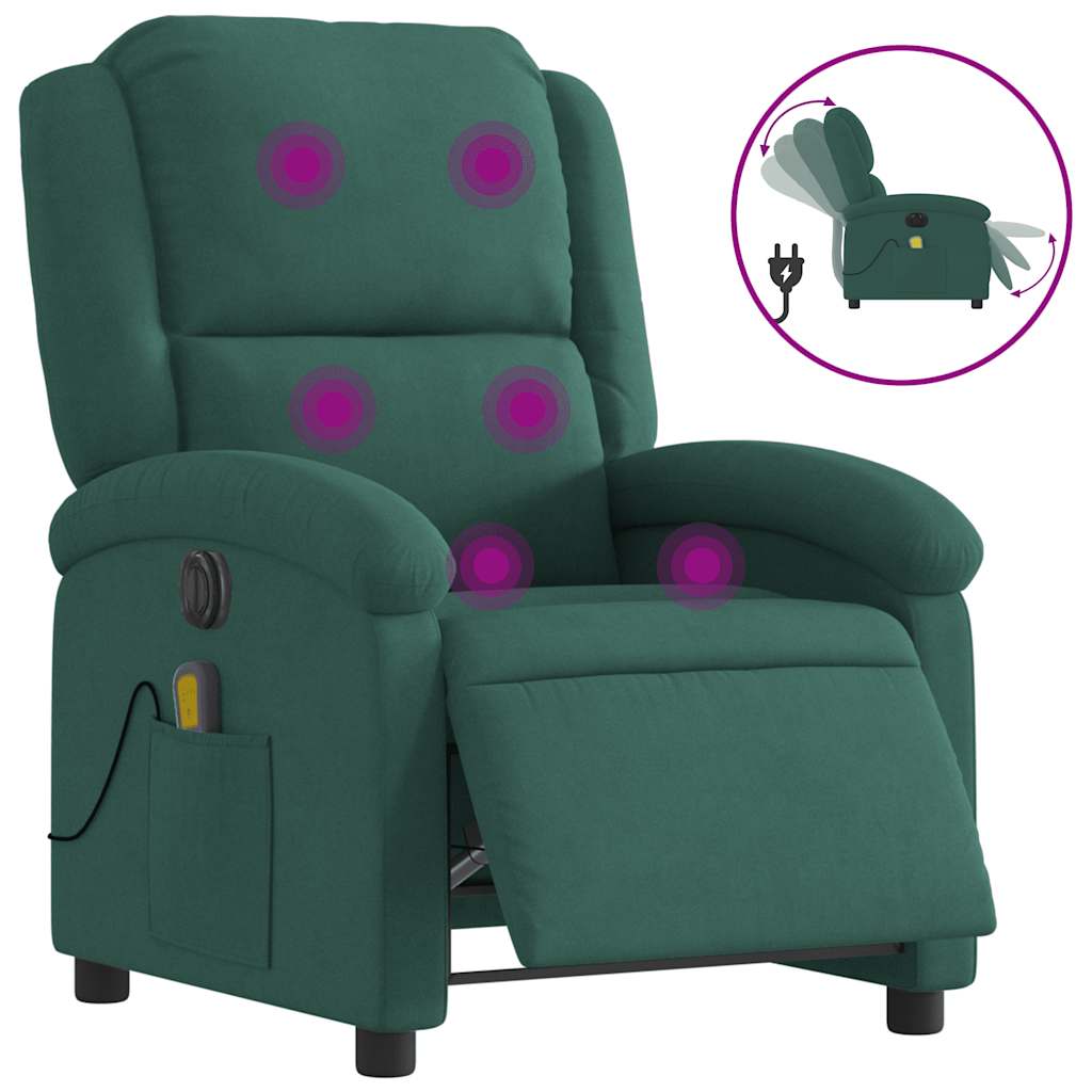 vidaXL Fotoliu electric de masaj rabatabil, verde închis, catifea vidaXL Fotoliu electric de masaj rabatabil, verde închis, catifea