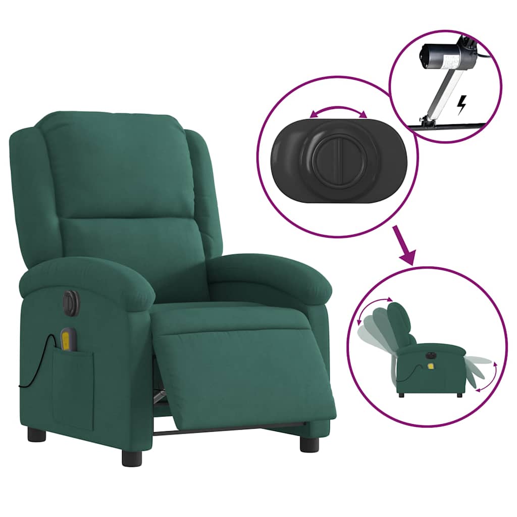 vidaXL Fotoliu electric de masaj rabatabil, verde închis, catifea vidaXL Fotoliu electric de masaj rabatabil, verde închis, catifea