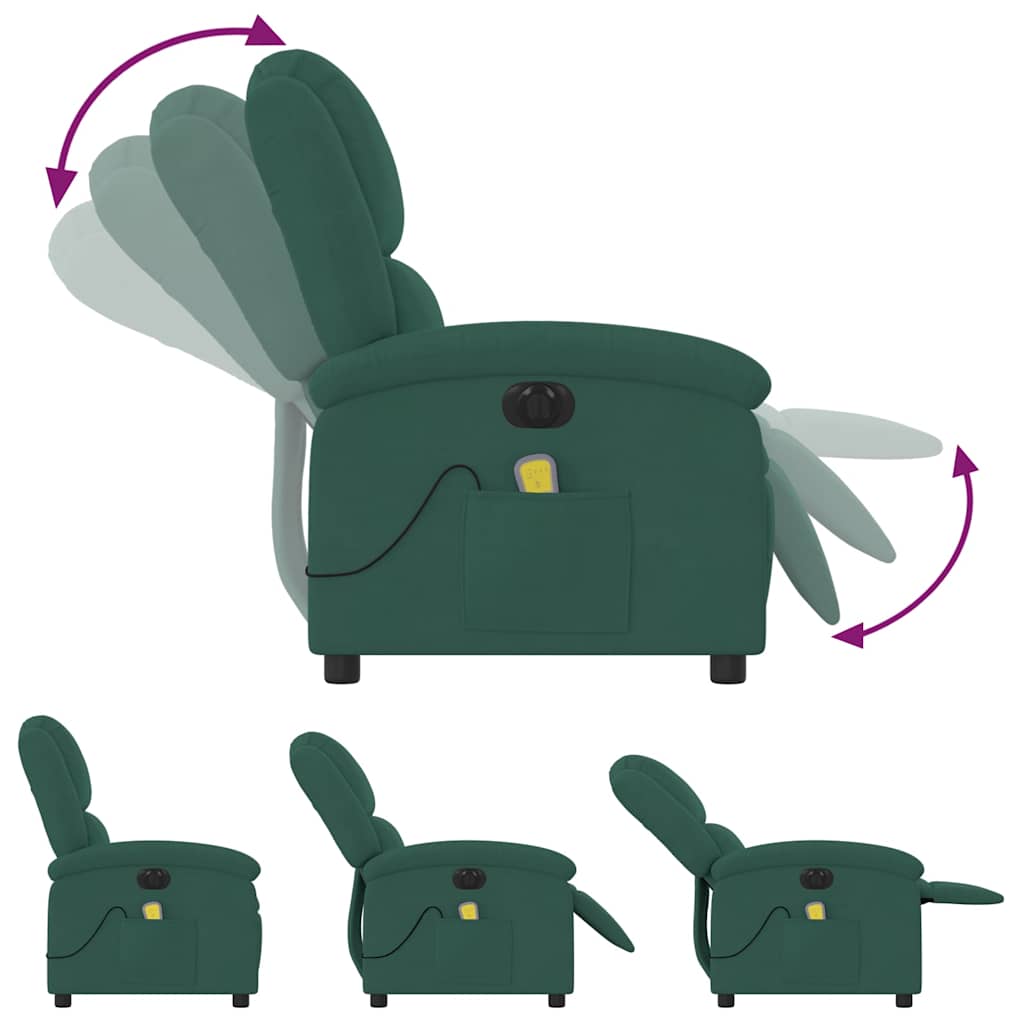 vidaXL Fotoliu electric de masaj rabatabil, verde închis, catifea vidaXL Fotoliu electric de masaj rabatabil, verde închis, catifea