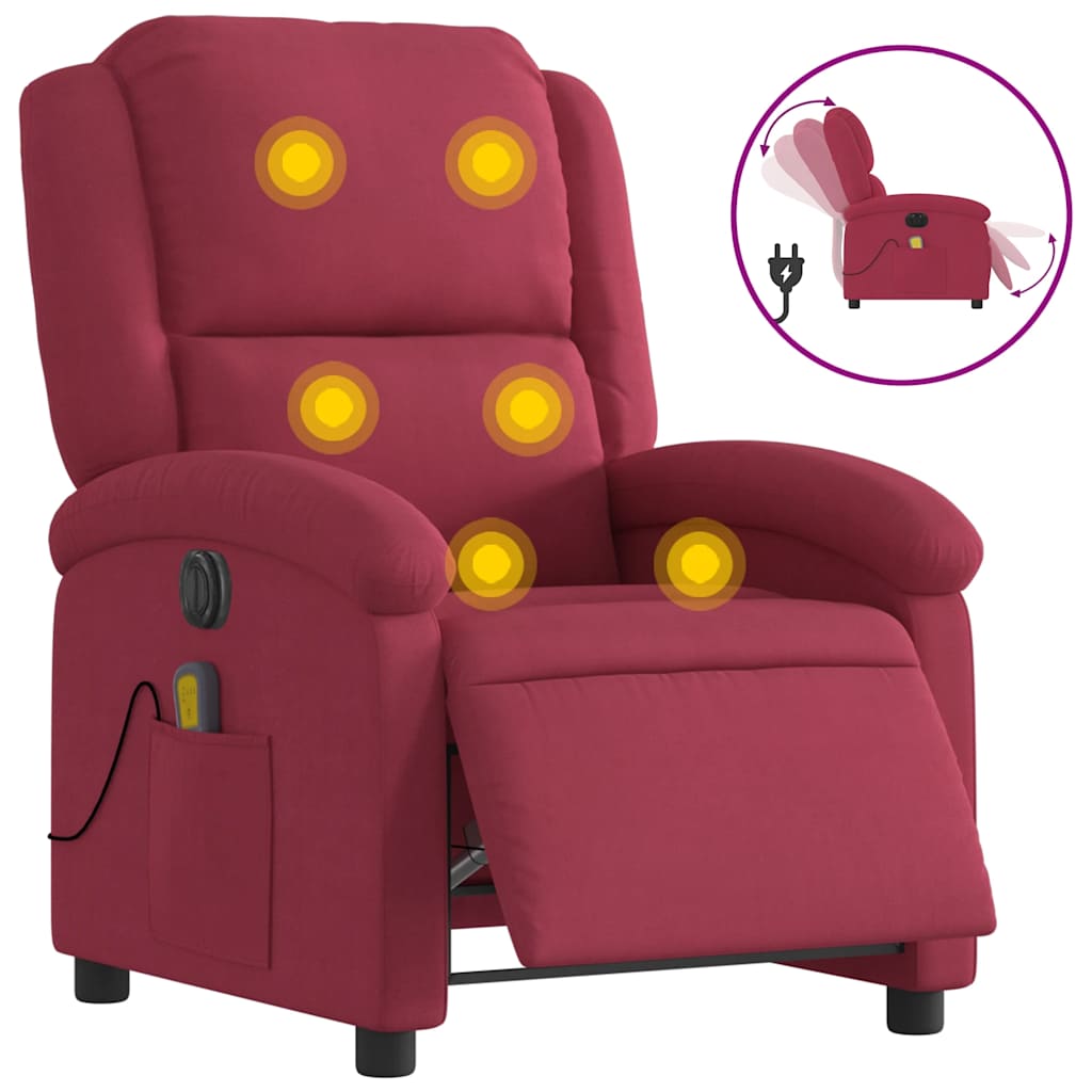 vidaXL Fotoliu electric de masaj rabatabil, roșu vin, catifea vidaXL Fotoliu electric de masaj rabatabil, roșu vin, catifea