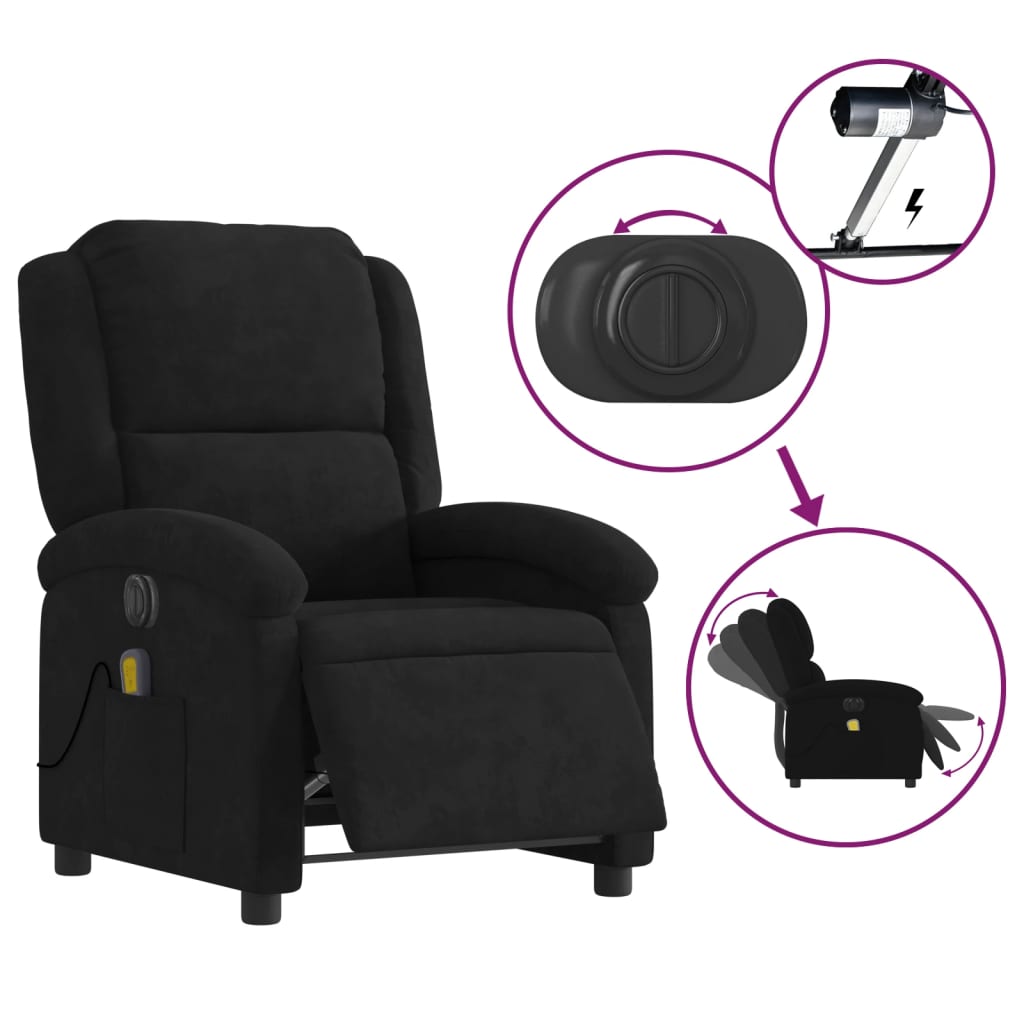 vidaXL Fotoliu electric de masaj rabatabil, negru, catifea