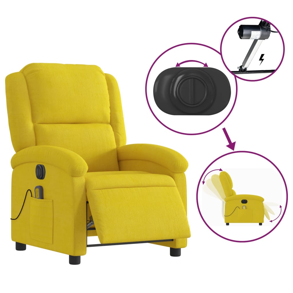 vidaXL Fotoliu de masaj electric rabatabil, galben, catifea