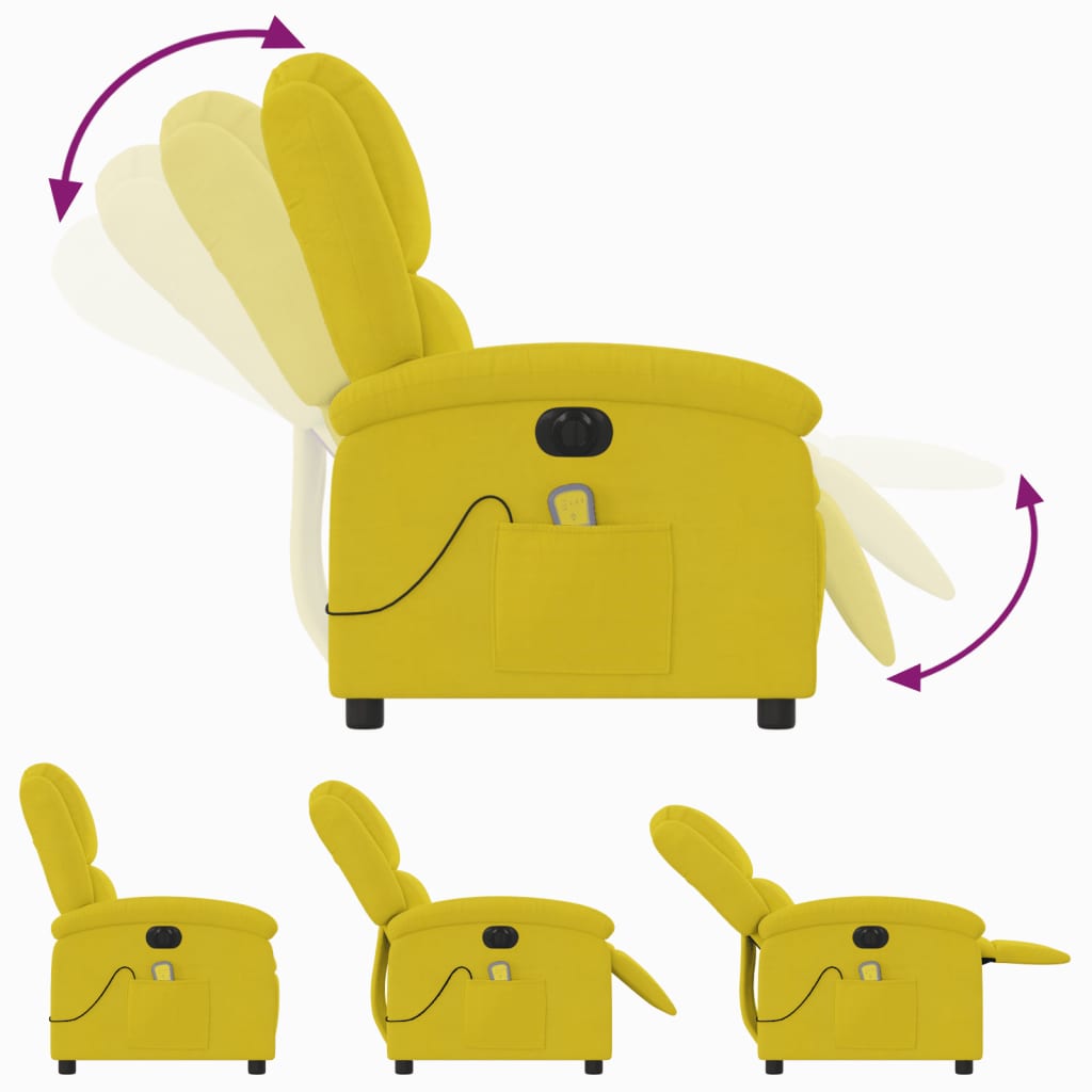 vidaXL Fotoliu de masaj electric rabatabil, galben, catifea