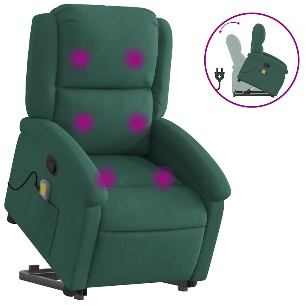 vidaXL Fotoliu de masaj cu ridicare, verde închis, catifea vidaXL Fotoliu de masaj cu ridicare, verde închis, catifea
