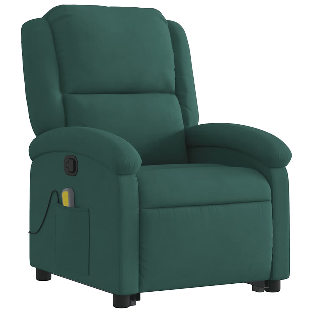 vidaXL Fotoliu de masaj cu ridicare, verde închis, catifea vidaXL Fotoliu de masaj cu ridicare, verde închis, catifea