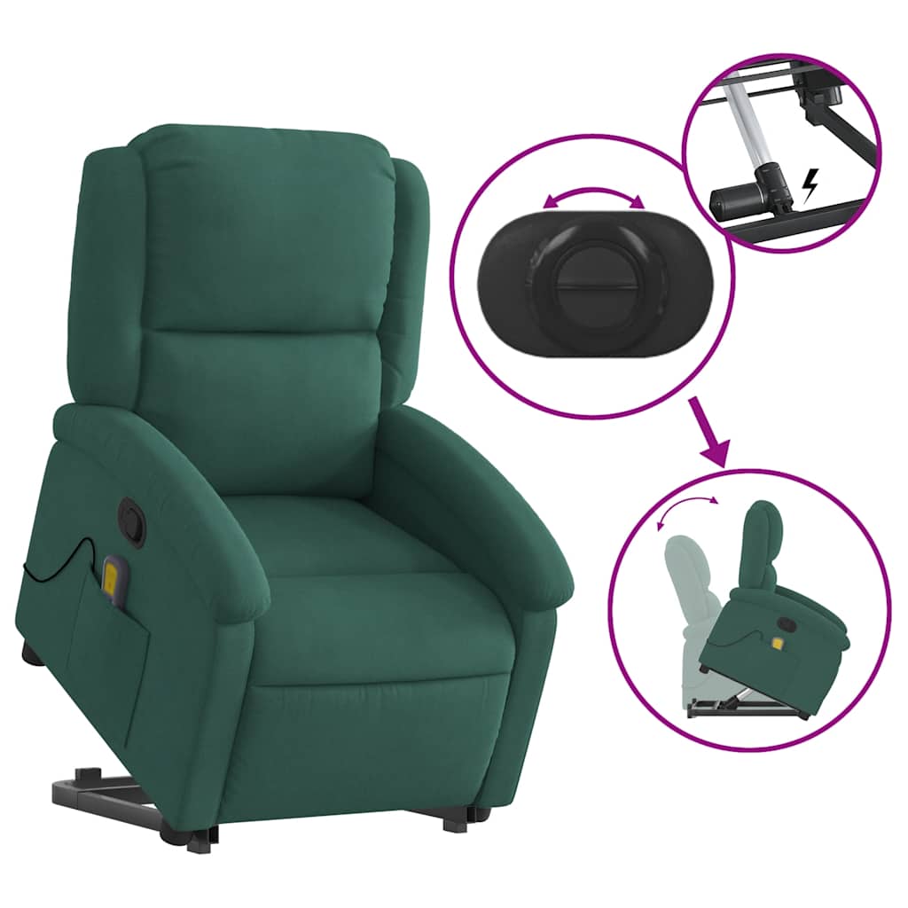 vidaXL Fotoliu de masaj cu ridicare, verde închis, catifea vidaXL Fotoliu de masaj cu ridicare, verde închis, catifea