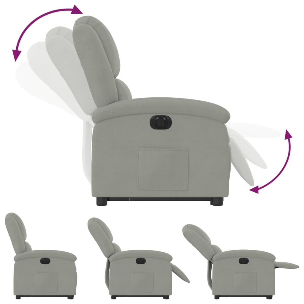 vidaXL Fotoliu electric rabatabil cu ridicare, gri deschis, catifea