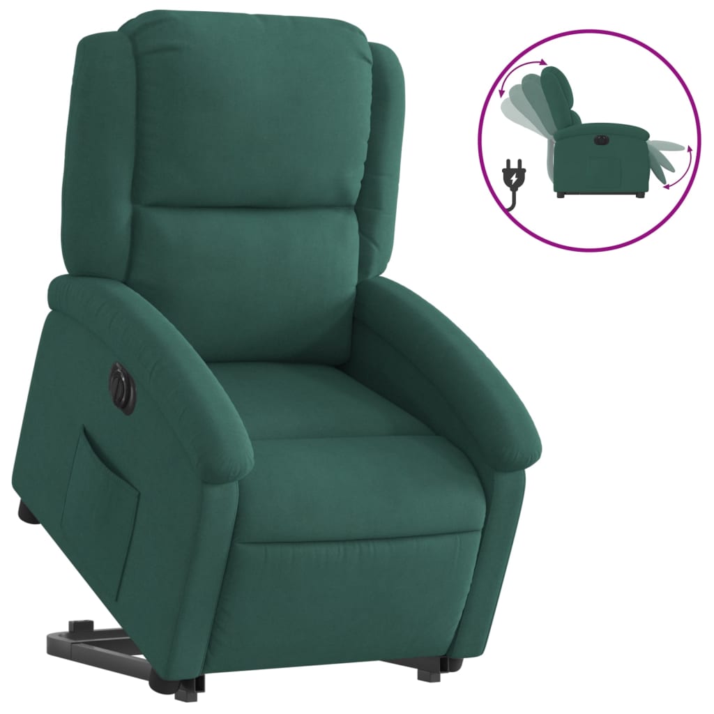 vidaXL Fotoliu electric rabatabil cu ridicare, verde închis, catifea