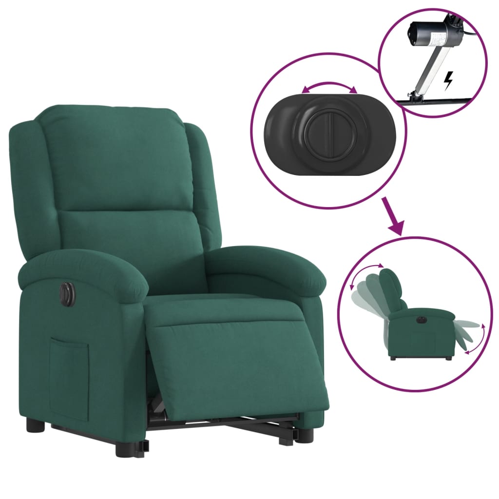 vidaXL Fotoliu electric rabatabil cu ridicare, verde închis, catifea