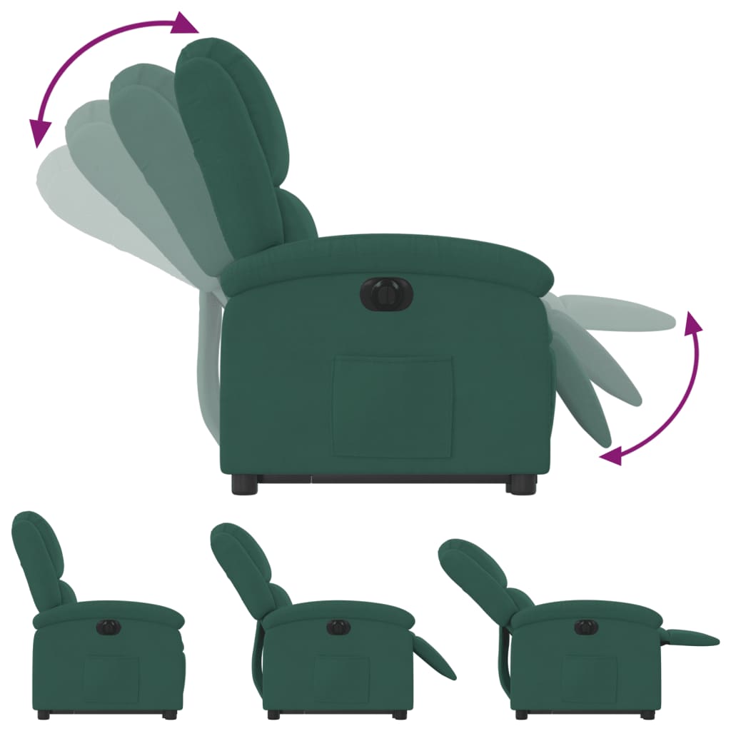 vidaXL Fotoliu electric rabatabil cu ridicare, verde închis, catifea