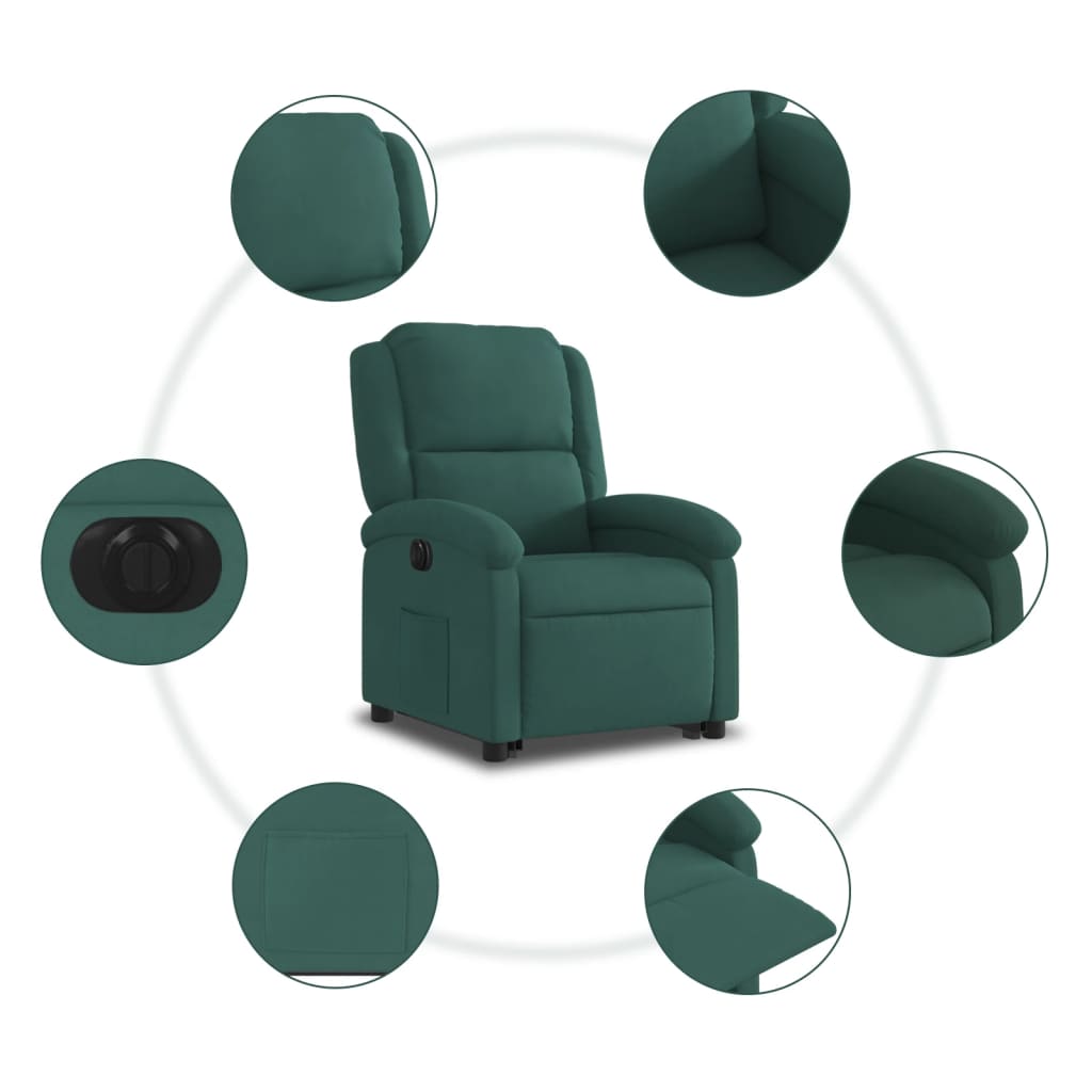 vidaXL Fotoliu electric rabatabil cu ridicare, verde închis, catifea