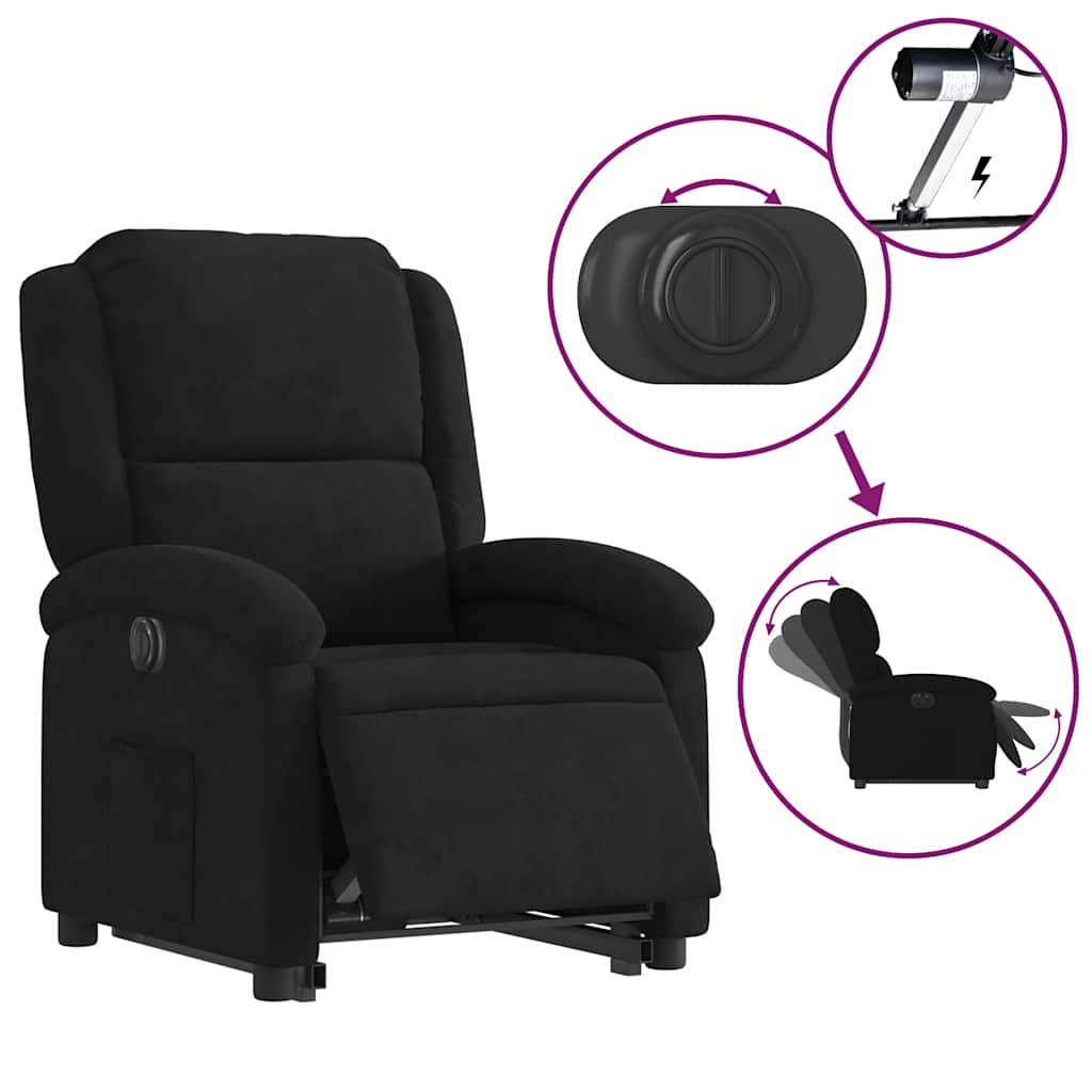 vidaXL Fotoliu electric rabatabil cu ridicare, negru, catifea