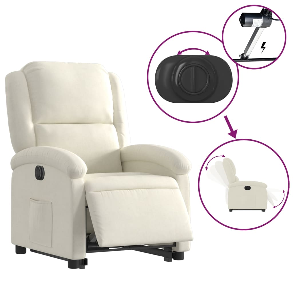 vidaXL Fotoliu electric rabatabil cu ridicare, crem, catifea