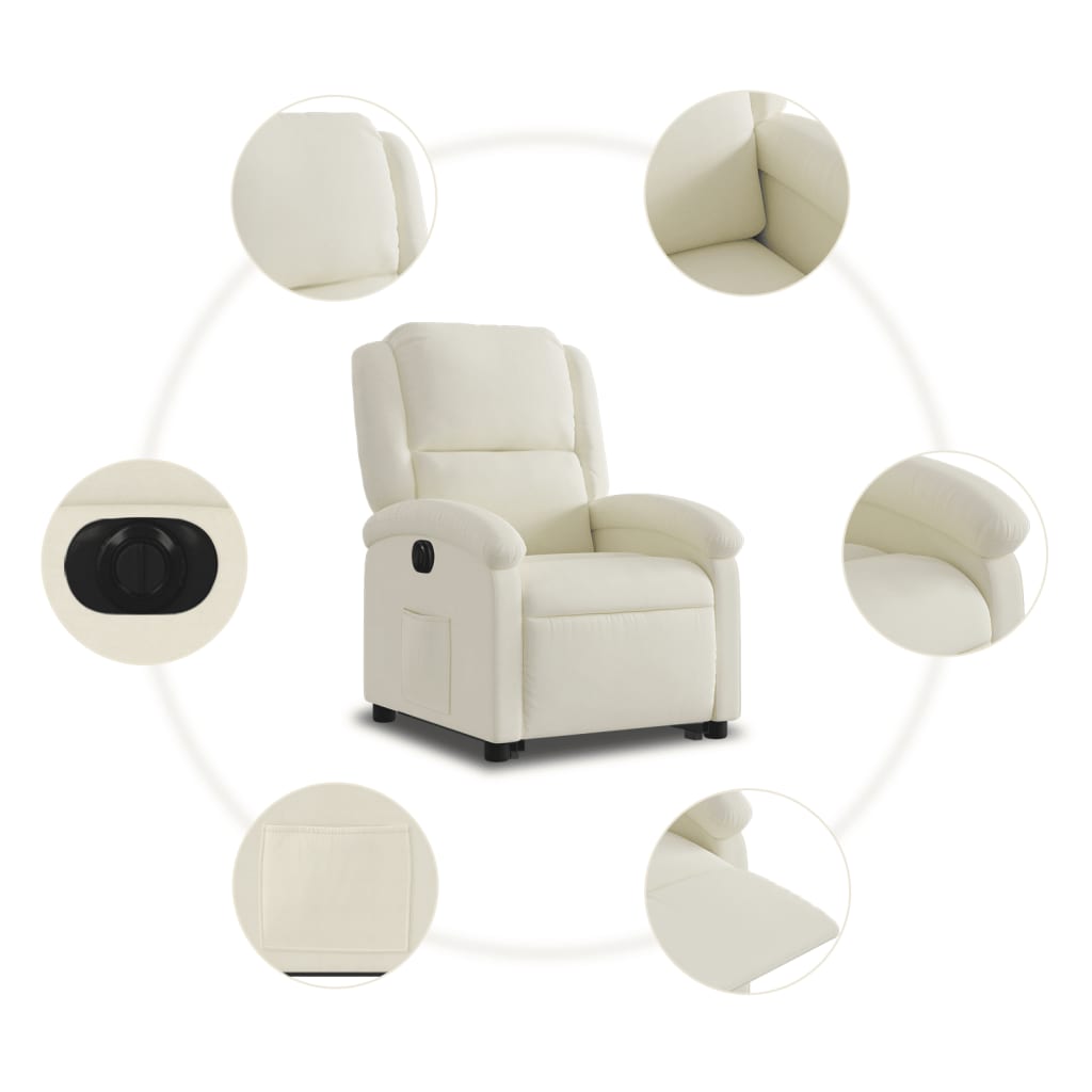 vidaXL Fotoliu electric rabatabil cu ridicare, crem, catifea