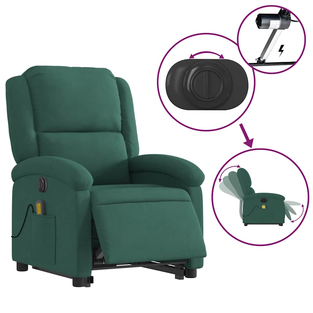 vidaXL Fotoliu electric masaj rabatabil/ridicare verde închis catifea