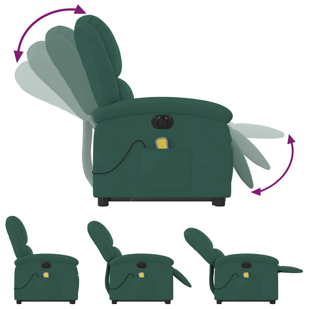 vidaXL Fotoliu electric masaj rabatabil/ridicare verde închis catifea