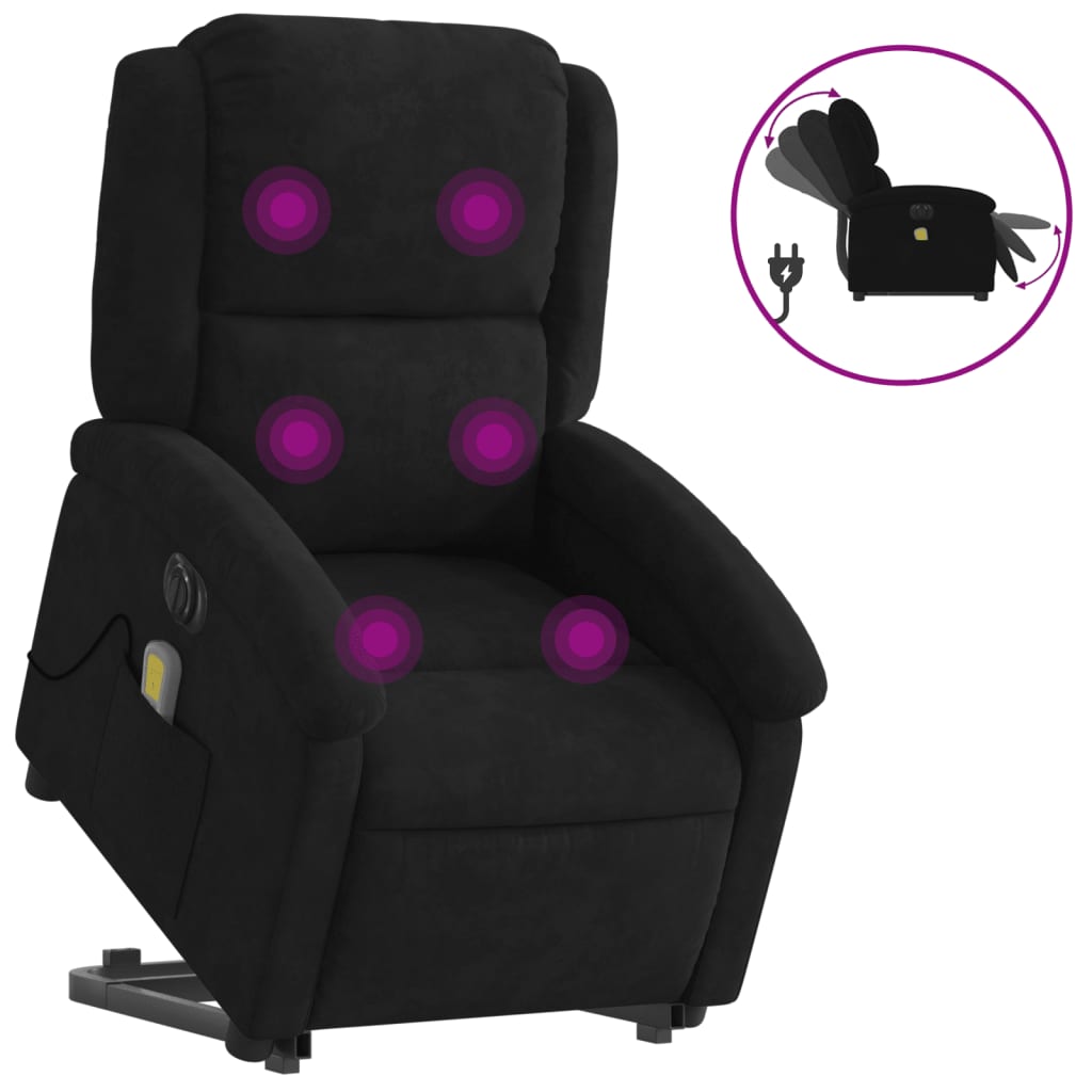 vidaXL Fotoliu electric de masaj rabatabil cu ridicare, negru, catifea