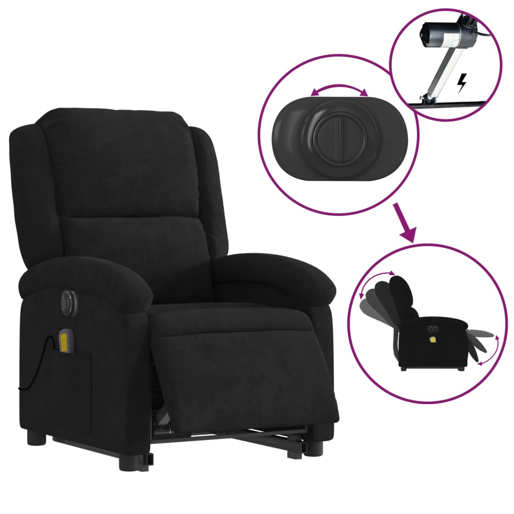 vidaXL Fotoliu electric de masaj rabatabil cu ridicare, negru, catifea