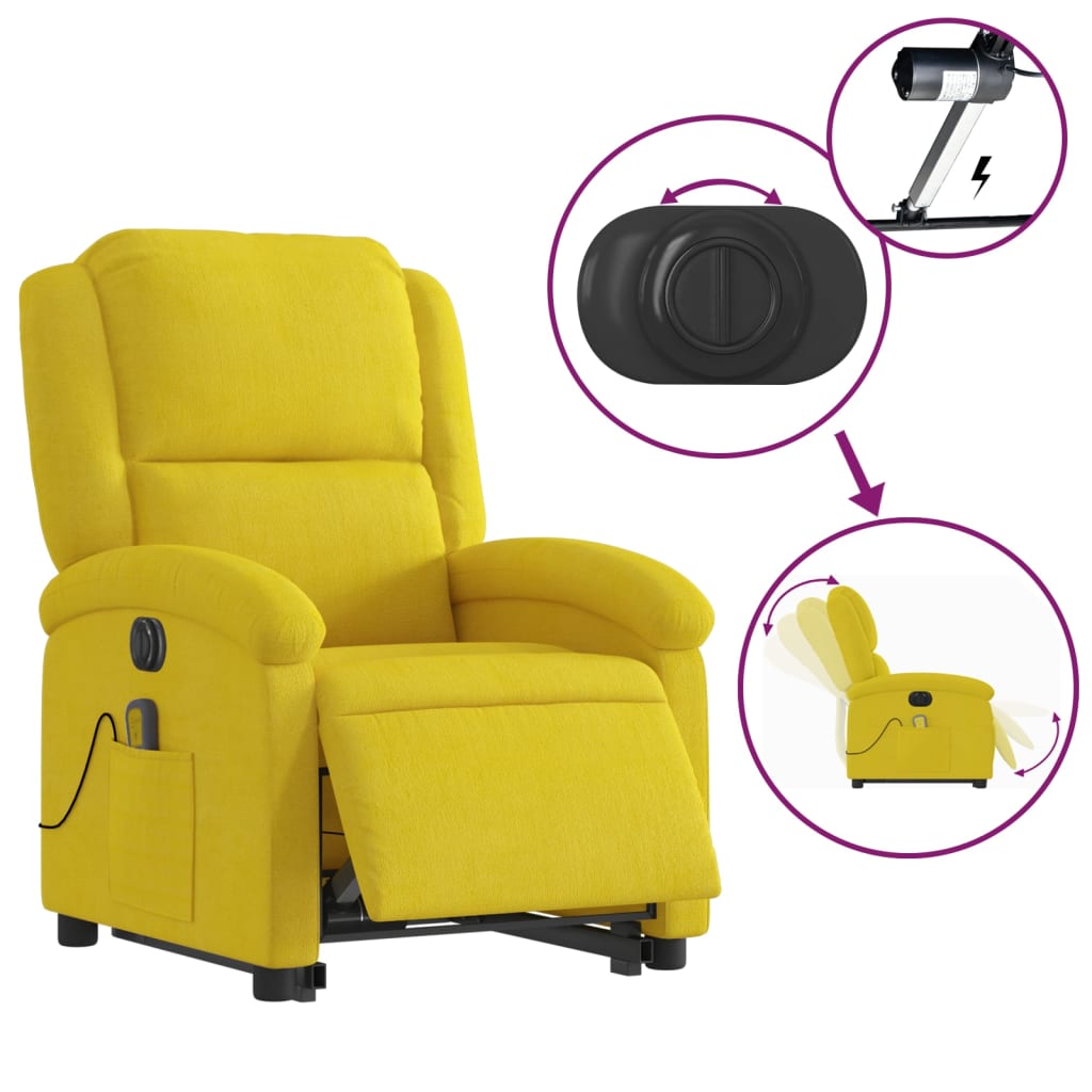 vidaXL Fotoliu de masaj electric rabatabil cu ridicare galben, catifea vidaXL Fotoliu de masaj electric rabatabil cu ridicare galben, catifea