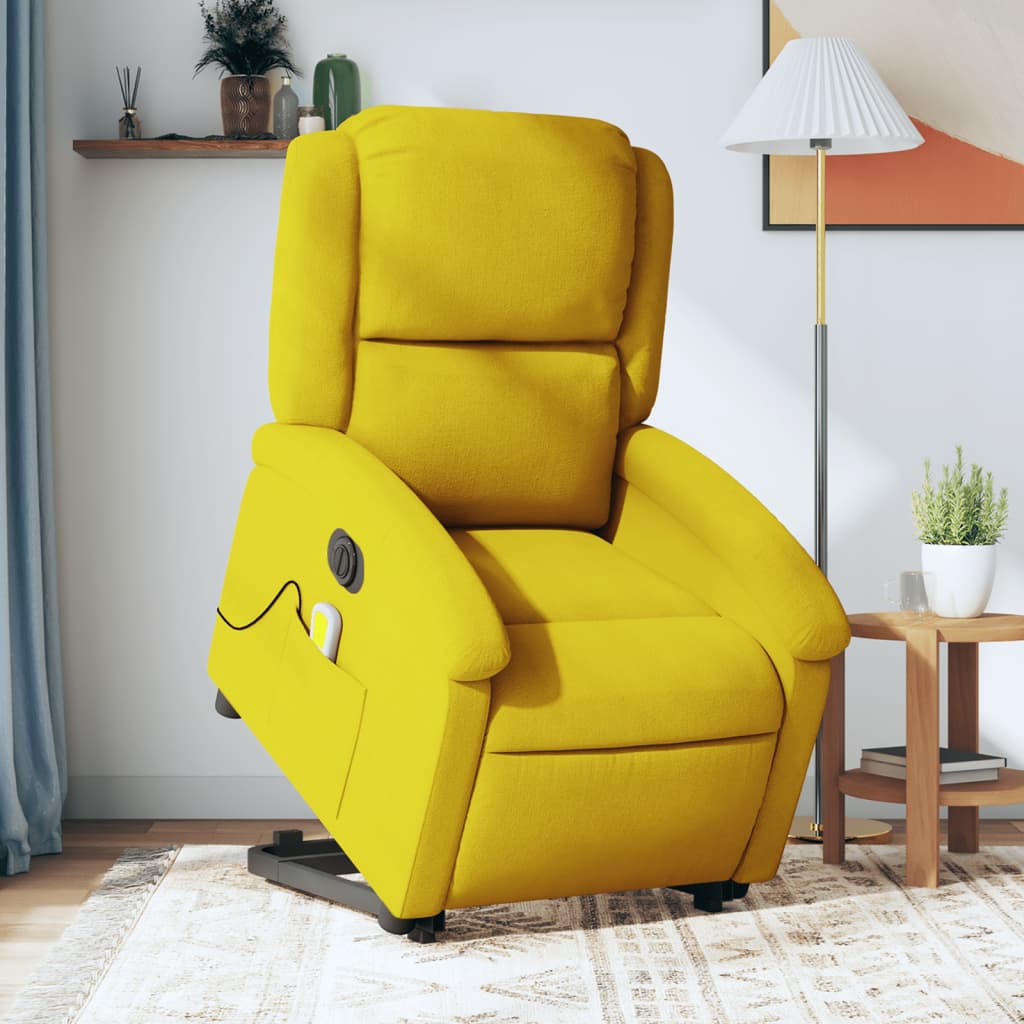 vidaXL Fotoliu de masaj electric rabatabil cu ridicare galben, catifea vidaXL Fotoliu de masaj electric rabatabil cu ridicare galben, catifea