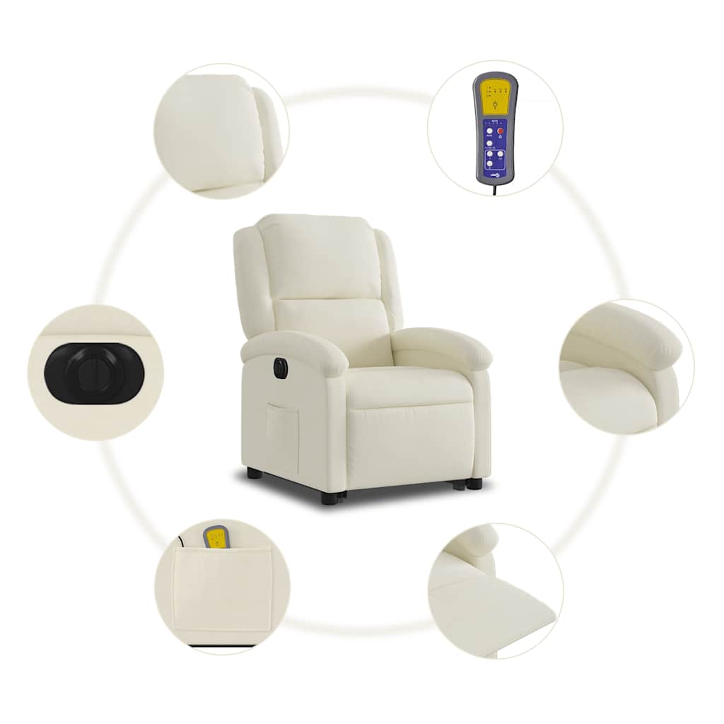 vidaXL Fotoliu electric de masaj rabatabil cu ridicare, crem, catifea vidaXL Fotoliu electric de masaj rabatabil cu ridicare, crem, catifea